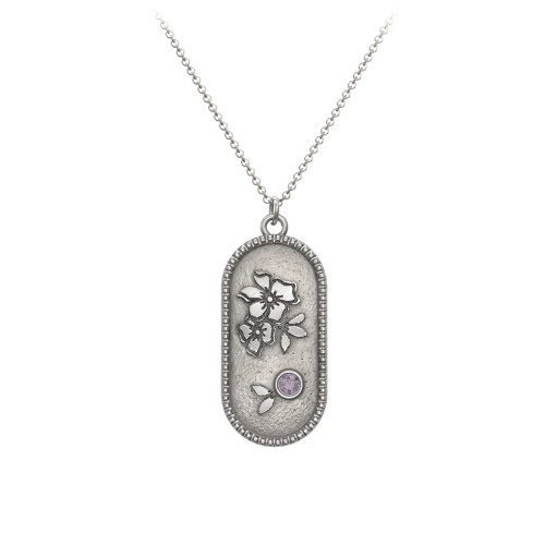 Engravable Forget-Me-Not Flower Medallion Necklace with Gemstone – Sterling Silver with Alexandrite