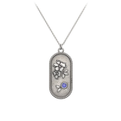 Engravable Forget-Me-Not Flower Medallion Necklace with Gemstone – Sterling Silver with Blue Sapphire