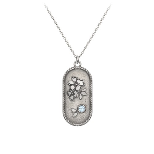 Engravable Forget-Me-Not Flower Medallion Necklace with Gemstone – Sterling Silver with Blue Topaz