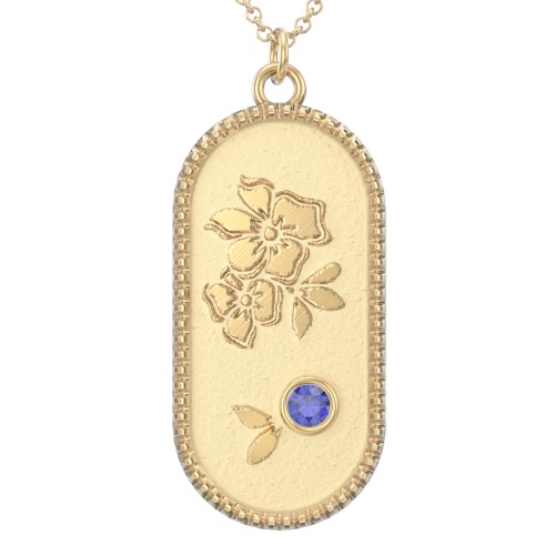 Engravable Forget-Me-Not Flower Medallion Necklace with Gemstone – 9kt Yellow Gold with Blue Sapphire