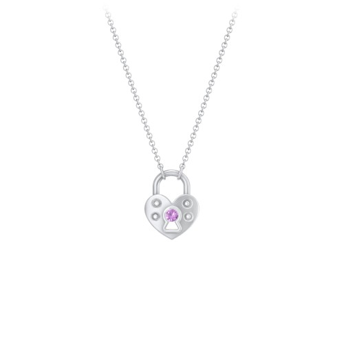 Heart Padlock Necklace with Gemstone Keyhole – Sterling Silver with Amethyst