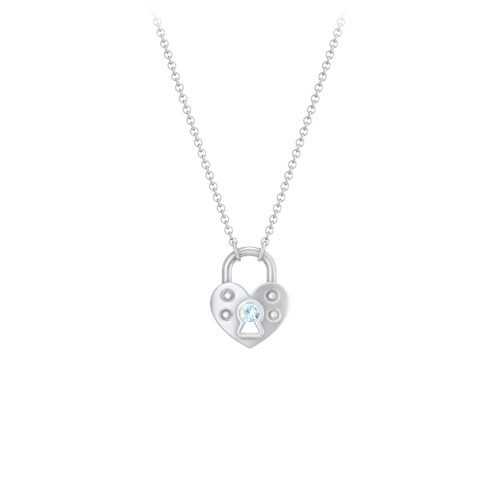 Heart Padlock Necklace with Gemstone Keyhole – Sterling Silver with Blue Topaz