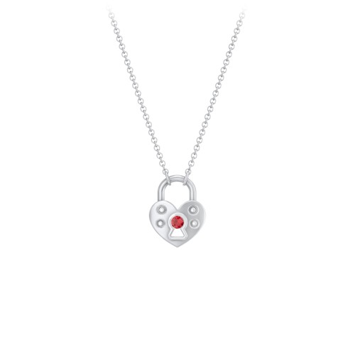 Heart Padlock Necklace with Gemstone Keyhole – Sterling Silver with Garnet
