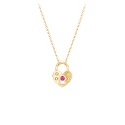 Heart Padlock Necklace with Gemstone Keyhole in 9K Solid Yellow Gold with Ruby