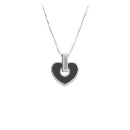 Engravable Black Cold Enamel Heart Pendant in 925 Sterling Silver