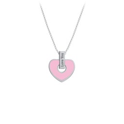 Engravable Pink Cold Enamel Heart Pendant in 925 Sterling Silver