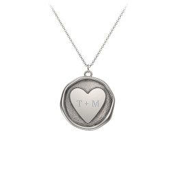 Engravable Heart Wax Seal Medallion Necklace in 925 Sterling Silver