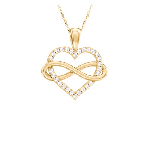 Infinity Wrapped Pave Heart Pendant – 9kt Yellow Gold with White Premium Zirconia