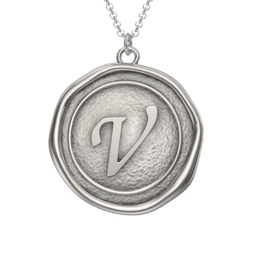 Initial Medallion Necklace - V – Sterling Silver