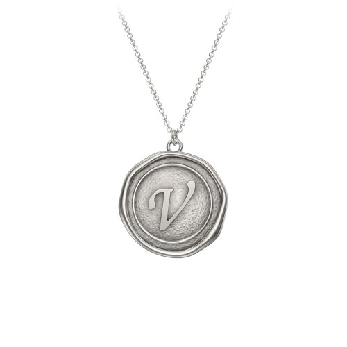 Initial Medallion Necklace - V – Sterling Silver
