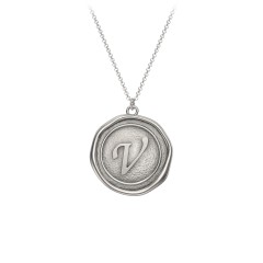 Initial Medallion Necklace - V – Sterling Silver