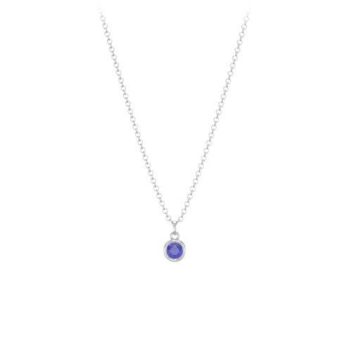 Bezel Set Multi-Birthstone Drop Necklace – Sterling Silver with Blue Sapphire