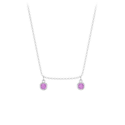 Bezel Set Birthstone Drop Necklace - 2 Stone – Sterling Silver with Amethyst
