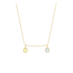 Bezel Set Birthstone Drop Necklace - 2 Stone in 9K Solid Yellow Gold with Peridot and Blue Topaz