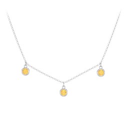 Bezel Set Birthstone Drop Necklace - 3 Stone in 925 Sterling Silver with Citrine