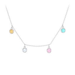 Bezel Set Birthstone Drop Necklace - 4 Stone in 925 Sterling Silver with Golden Yellow Premium Zirconia, Aquamarine, Fancy Pink Premium Zirconia, and Mint Premium Zirconia