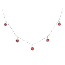 Bezel Set Birthstone Drop Necklace - 5 Stone in 925 Sterling Silver with Garnet