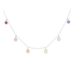 Bezel Set Birthstone Drop Necklace - 6 Stone