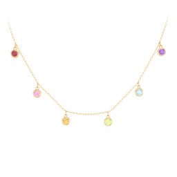 Bezel Set Birthstone Drop Necklace - 6 Stone in 9K Solid Yellow Gold with Red Premium Zirconia, Fancy Pink Premium Zirconia, Citrine, Peridot, Blue Topaz, and Amethyst