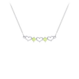 Heart To Heart Necklace with 2 Birthstones in 925 Sterling Silver with Peridot