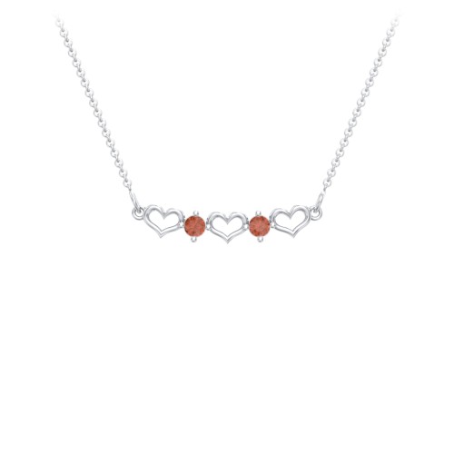 Heart To Heart Necklace with 2 Birthstones – Sterling Silver with Garnet