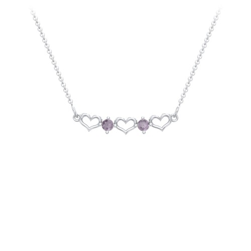Heart To Heart Necklace with 2 Birthstones – Sterling Silver with Alexandrite