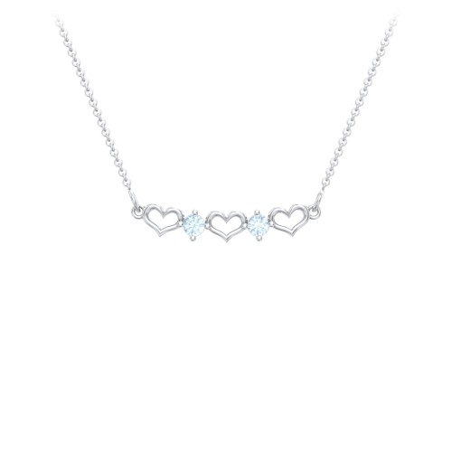 Heart To Heart Necklace with 2 Birthstones – Sterling Silver with Blue Topaz
