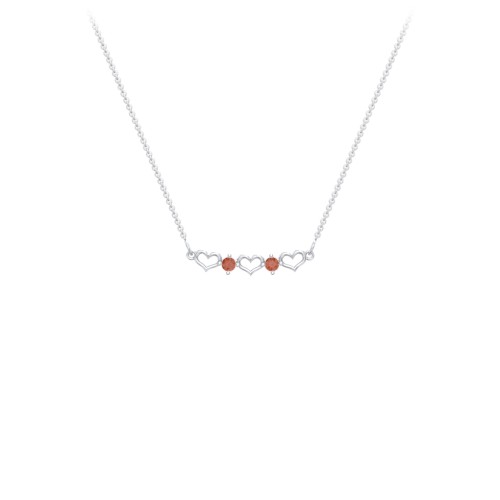 Heart To Heart Necklace with 2 Birthstones – Sterling Silver with Garnet