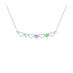 Heart To Heart Necklace with 3 Birthstones in 925 Sterling Silver with Mint Premium Zirconia, Amethyst, and Green Premium Zirconia