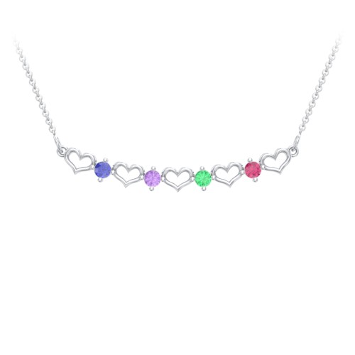 Heart To Heart Necklace with 4 Birthstones – Sterling Silver with Blue Sapphire, Amethyst, Emerald, and Ruby