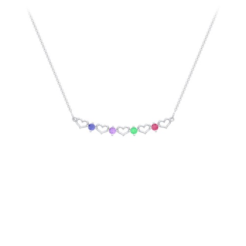 Heart To Heart Necklace with 4 Birthstones – Sterling Silver with Blue Sapphire, Amethyst, Emerald, and Ruby