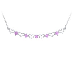 Heart To Heart Necklace with 5 Birthstones in 925 Sterling Silver with Amethyst