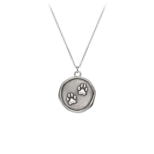 Engravable Paw Prints Medallion Necklace – Sterling Silver