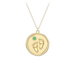 Engravable Baby Footprint Medallion Necklace with Birthstone