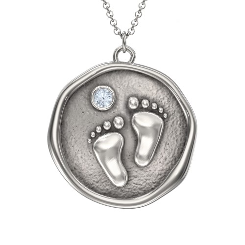 Engravable Baby Footprint Medallion Necklace with Birthstone