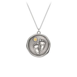 Engravable Baby Footprint Medallion Necklace with Birthstone in 925 Sterling Silver with Citrine