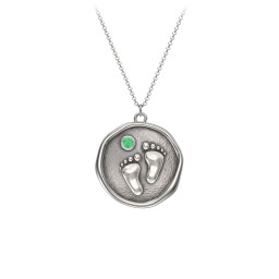 Engravable Baby Footprint Medallion Necklace with Birthstone in 925 Sterling Silver with Emerald