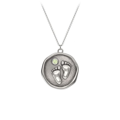 Engravable Baby Footprint Medallion Necklace with Birthstone – Sterling Silver with Peridot