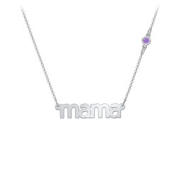 Mama Necklace In Modern Font with Satellite Birthstone