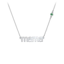 Mama Necklace In Modern Font with Satellite Birthstone