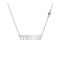 Mama Necklace In Modern Font with Satellite Birthstone