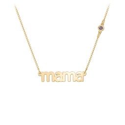 Mama Necklace In Modern Font with Satellite Birthstone in 18K Gold Plated Silver