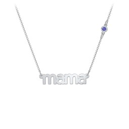 Mama Necklace In Modern Font with Satellite Birthstone