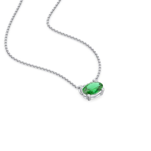 East-West Oval Necklace with Gemstone – Sterling Silver with Emerald