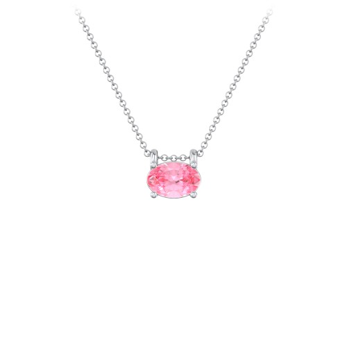 East-West Oval Necklace with Gemstone – Sterling Silver with Pink Tourmaline