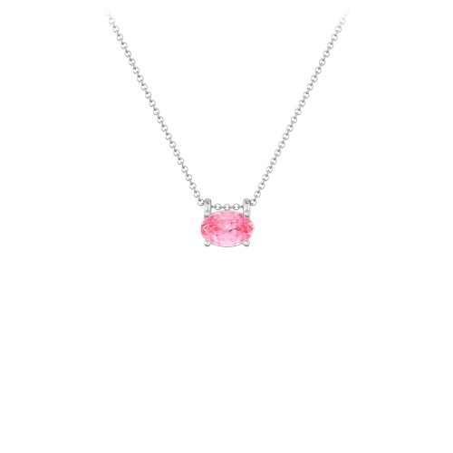 East-West Oval Necklace with Gemstone – Sterling Silver with Pink Tourmaline