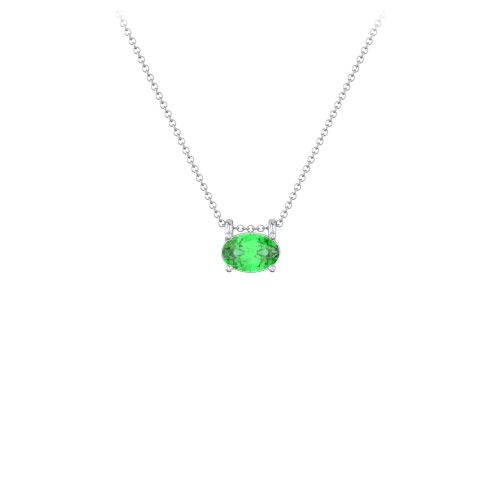 East-West Oval Necklace with Gemstone – Sterling Silver with Emerald