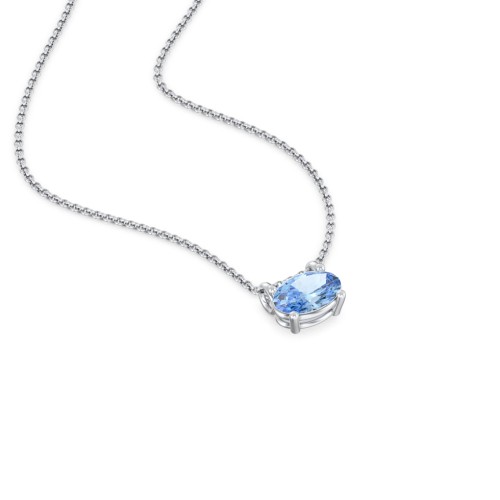 East-West Oval Necklace with Gemstone – Sterling Silver with Blue Topaz