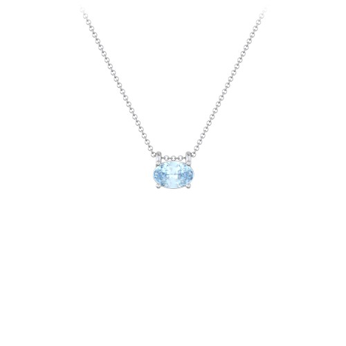 East-West Oval Necklace with Gemstone – Sterling Silver with Aquamarine