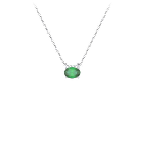 East-West Oval Necklace with Gemstone – Sterling Silver with Emerald
